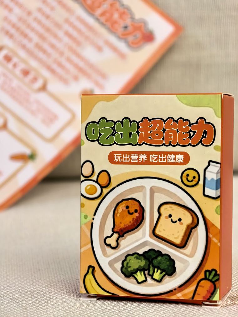 The NutriEmpower game box standing on a linen surface next to its manual