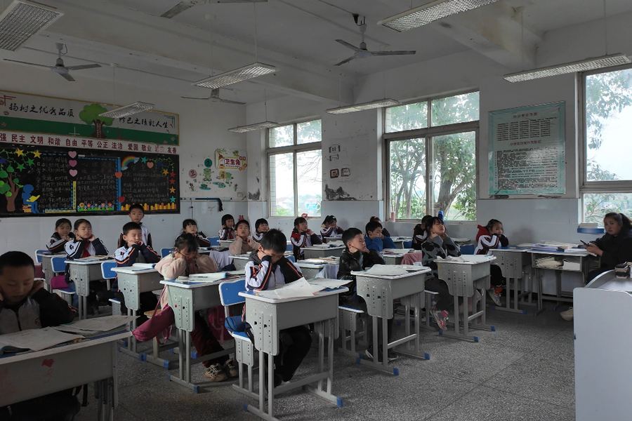 A full classroom of pupils at the rural primary school during a lesson